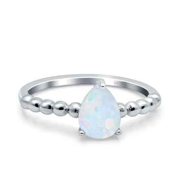 Teardrop Art Deco Pear Wedding Ring Lab Created White Opal 925 Sterling Silver